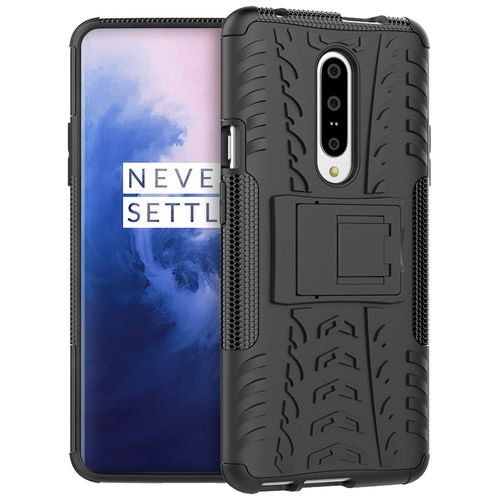 Dual Layer Rugged Tough Case & Stand for OnePlus 7 Pro - Black